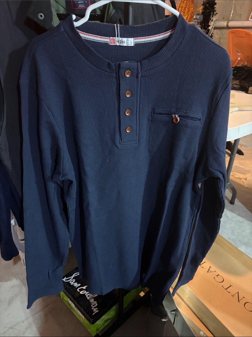 H2H Men's Navy Waffle-Knit Henley Pullover